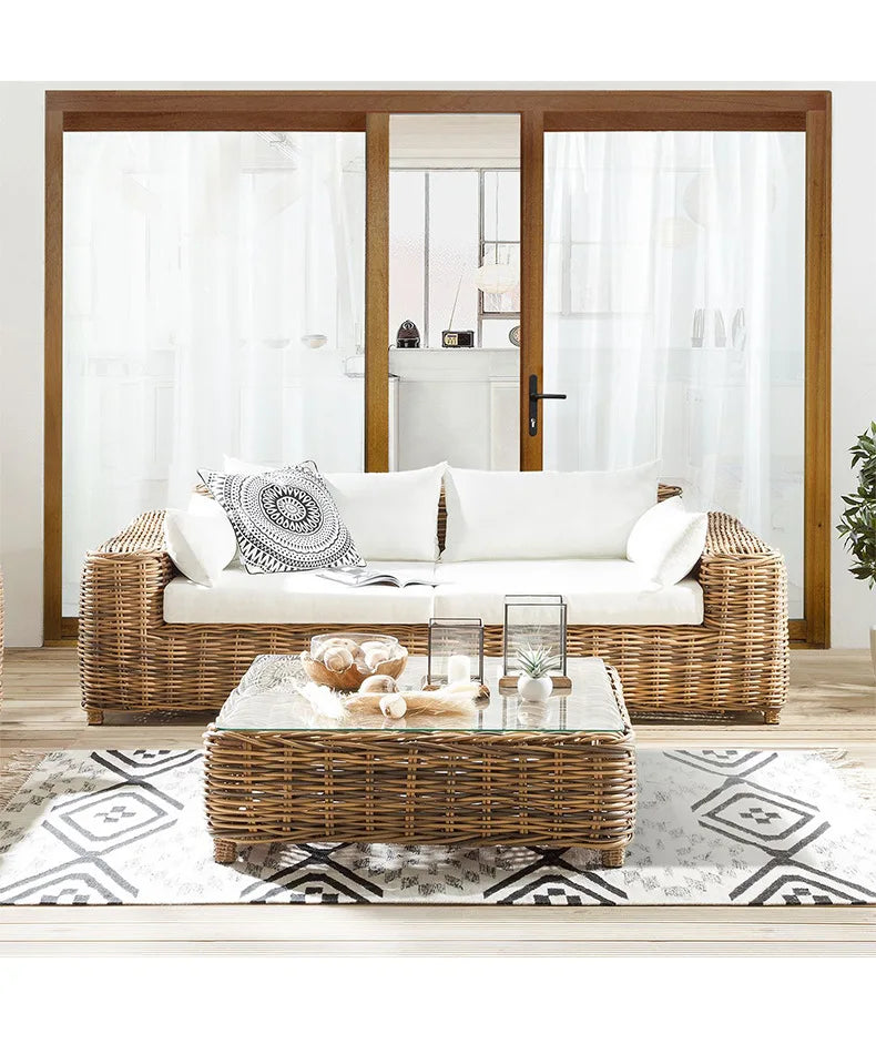 Outdoor rattan sofa  terrace leisure waterproof sunscreen balcony rattan chair outdoor villa garden combination