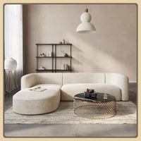 Modern Velvet L-Shaped Sofa, Luxury Curved Back with Left Chaise (Cream)