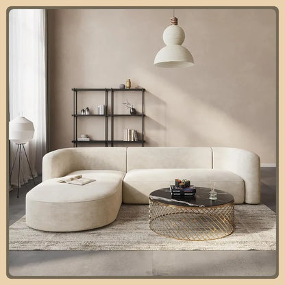 Modern Velvet L-Shaped Sofa, Luxury Curved Back with Left Chaise (Cream)