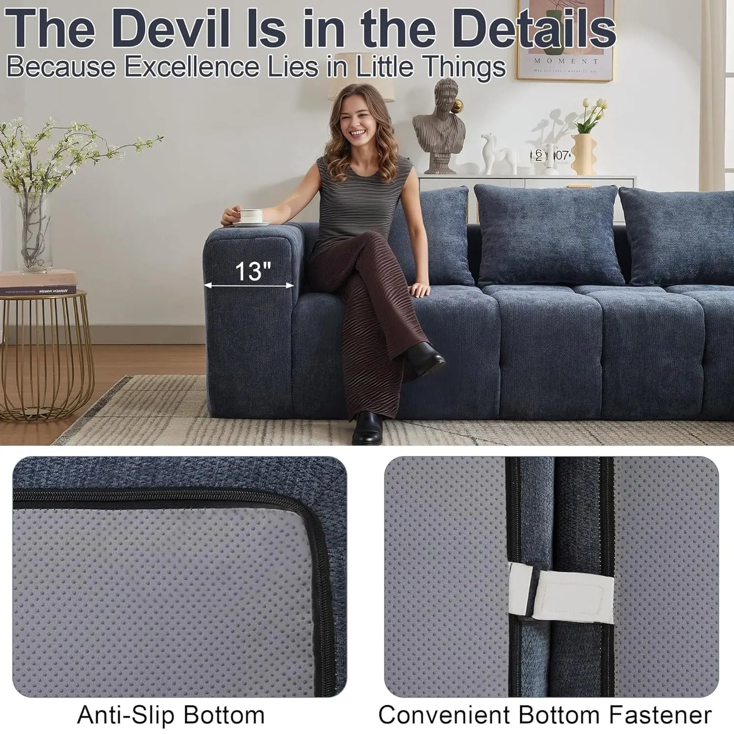 119"Boneless Couch, Cloud Sectional Couch with Deep Seat,High-Density Memory Foam and Chaise,Sectional L Shaped Sofa-Customized
