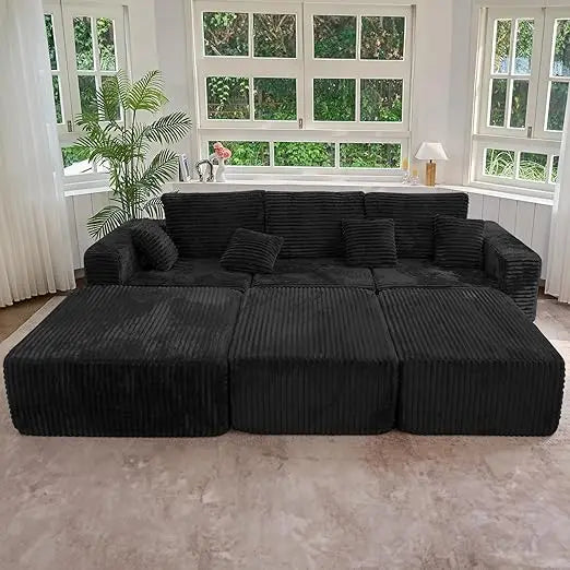 Nordic Sofabed Vacuum Compression Sofa Bed Modern Simple Lazy Sofa Bed  Thick Strip Velvet Large Sofa Bed Living Room Furniture