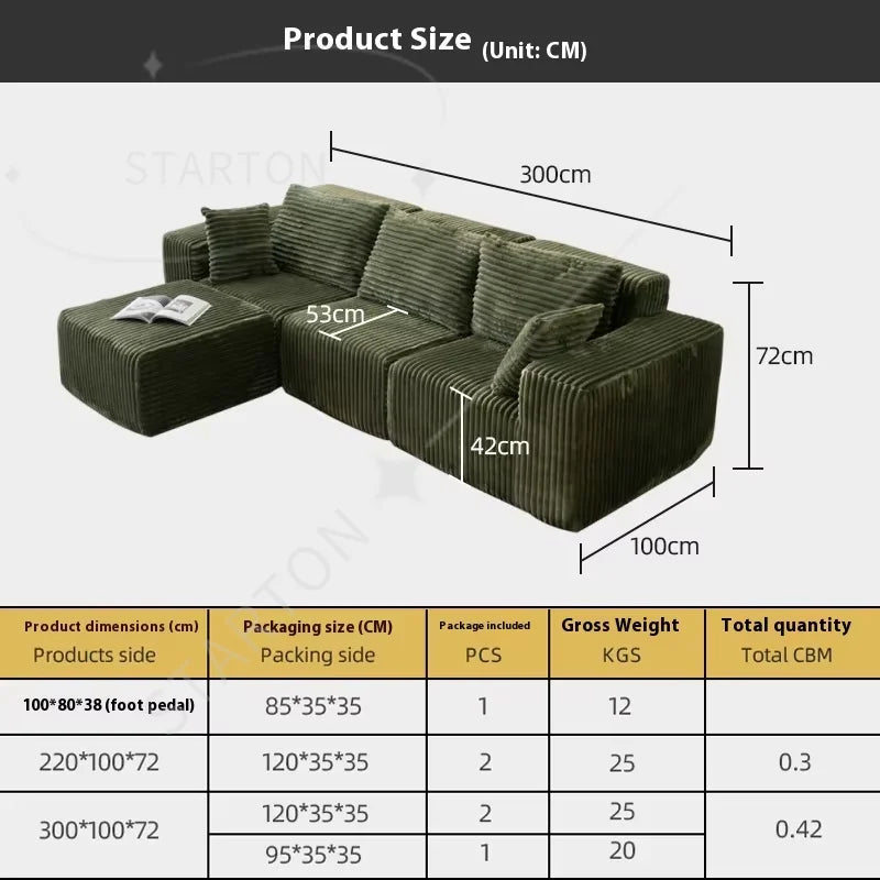 Integrated Sponge Frameless Corduroy Tofu Block Compression Sofa Fabric Set Vacuum Compression Boneless Feature