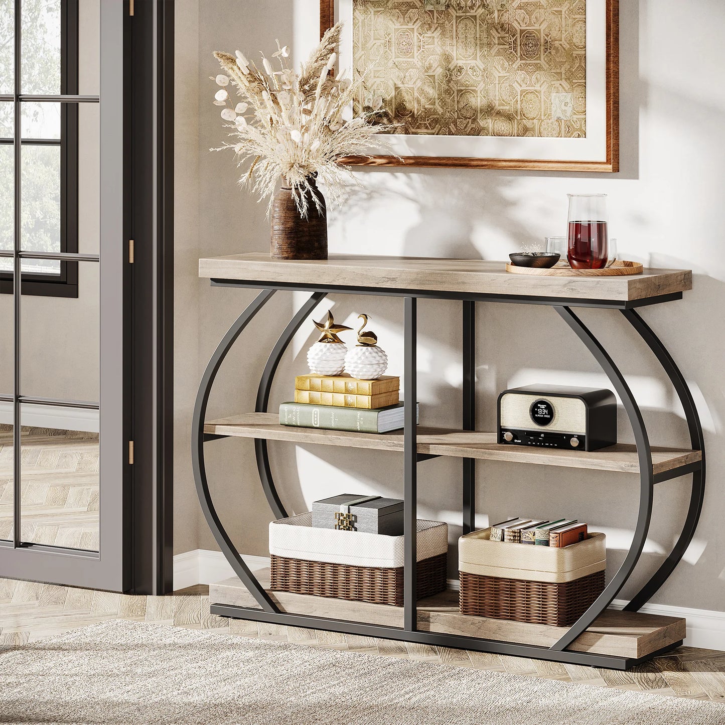 Tribesigns 41.3" Console Table, Industrial 3-Tier Entryway Table with Arched Metal Frame and Storage Shelves for Living Room