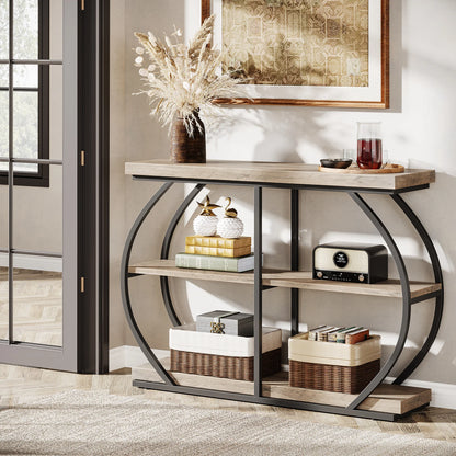 Tribesigns 41.3" Console Table, Industrial 3-Tier Entryway Table with Arched Metal Frame and Storage Shelves for Living Room