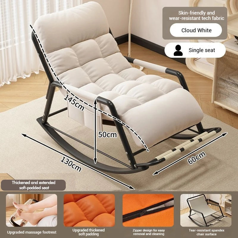 Living Room Reclining Rocking Chair Soft Removable Cushion Lounge Chair with Foldable Footrest Modern Home Office Relaxing Chair