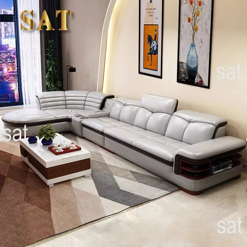 Contemporary Modern Leather Living Room Sectional Sofas Set 7 Seater Corner L Shaped Sofa Couch Bed Longue Indoor Furniture