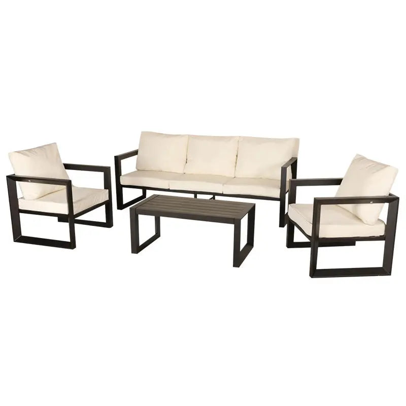 Stock Outdoor Furniture Waterproof Meter Wood Look Plastic Iron Fram Garden Sofa Sets