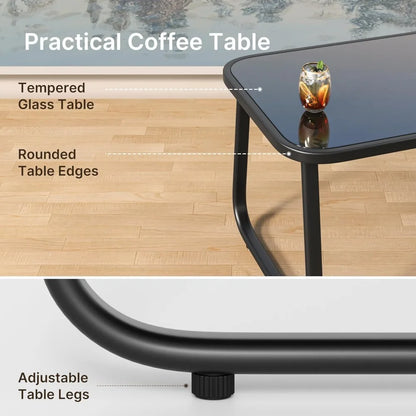 4-Piece Patio Furniture Set, Textilene Outdoor Conversation Set with 2 Rocking Chairs and Tempered Glass Coffee Table