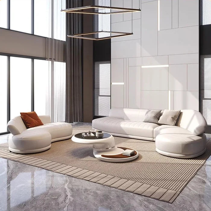 Nordic Modern Luxury Curved Leather Sofa Multi-seat Combination for Home Italian Design Living Room Villa Leather Sofa Set
