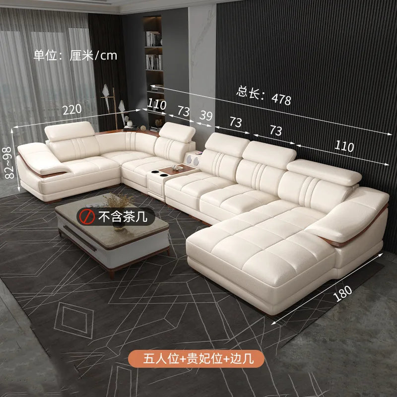 Simple modern leather sofa first layer cowhide living room large corner full set of light luxury leather sofa combination