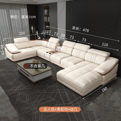 Simple modern leather sofa first layer cowhide living room large corner full set of light luxury leather sofa combination