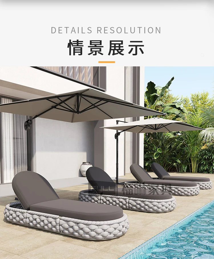 Outdoor Rattan Aluminum Alloy Lounge Bed Leisure Hotel Beach Open-Air Sofa Recliner Set