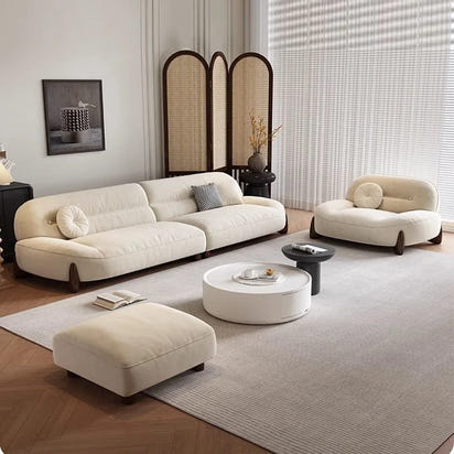 Very simple cream wind and cloud velvet fabric sofa small apartment living room straight row light luxury sofa