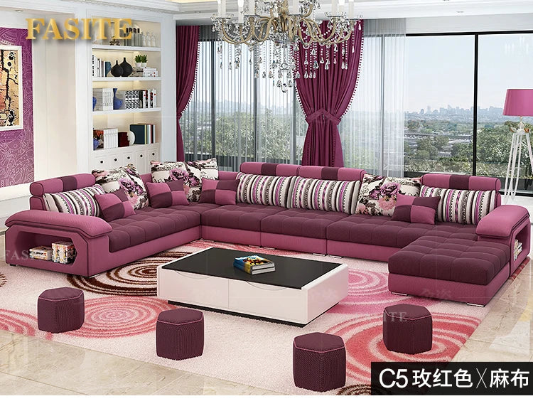 Velvet hanf linen hemp fabric sectional sofas  Living Room Sofa set furniture alon couch puff asiento muebles de sala canape U