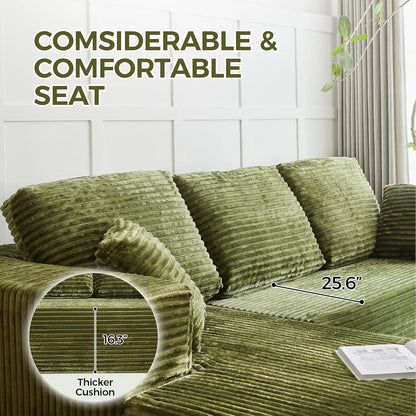 118" Compressed Sofa for Living Room L Shaped Boneless Couch, Modular Sectional Sofa, Sofa Bed Memory Foam Couches with Chaise