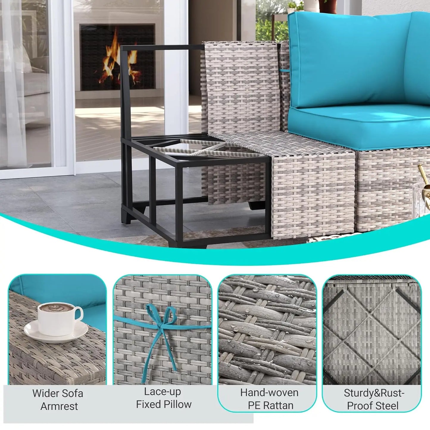 9-Piece Outdoor Patio Furniture Set with Rocking Swivel Chair Wicker Sectional Sofa Set, Patio Conversation Set, Customized