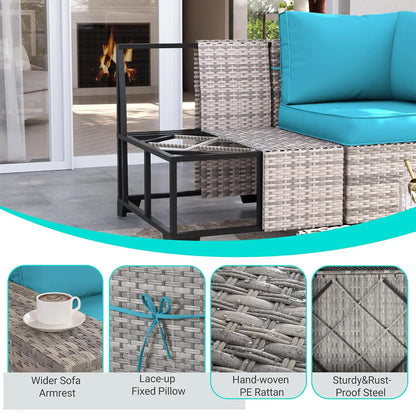 9-Piece Outdoor Patio Furniture Set with Rocking Swivel Chair Wicker Sectional Sofa Set, Patio Conversation Set, Customized