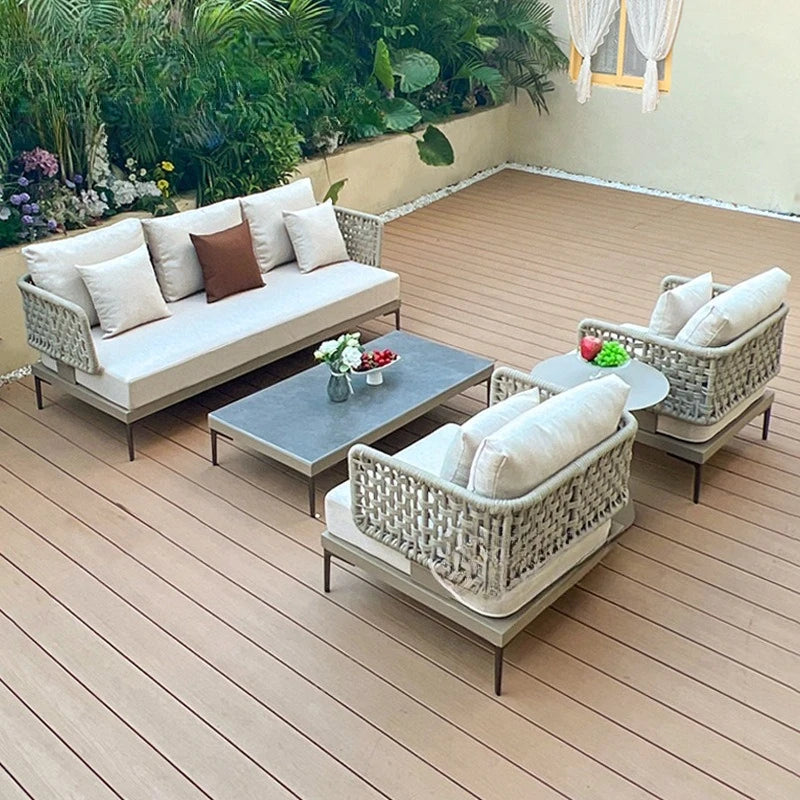 Outdoor rattan aluminum alloy sofa Nordic courtyard sofa chair Villa garden open-air rattan rope sofa combination