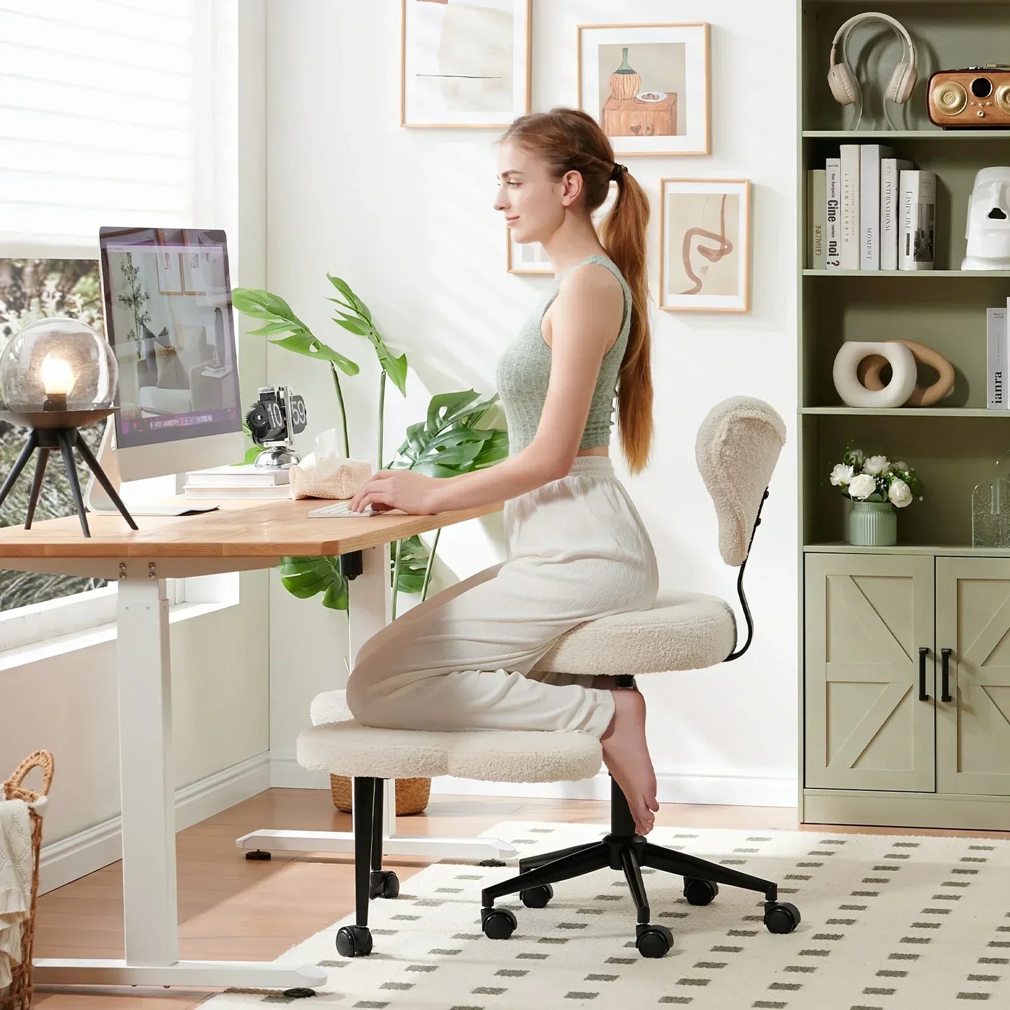 Cross Leg  Meditation with Wheels, ADHD  Height Adjustable Seat, Adjustable Footstool Chair Gaming Game