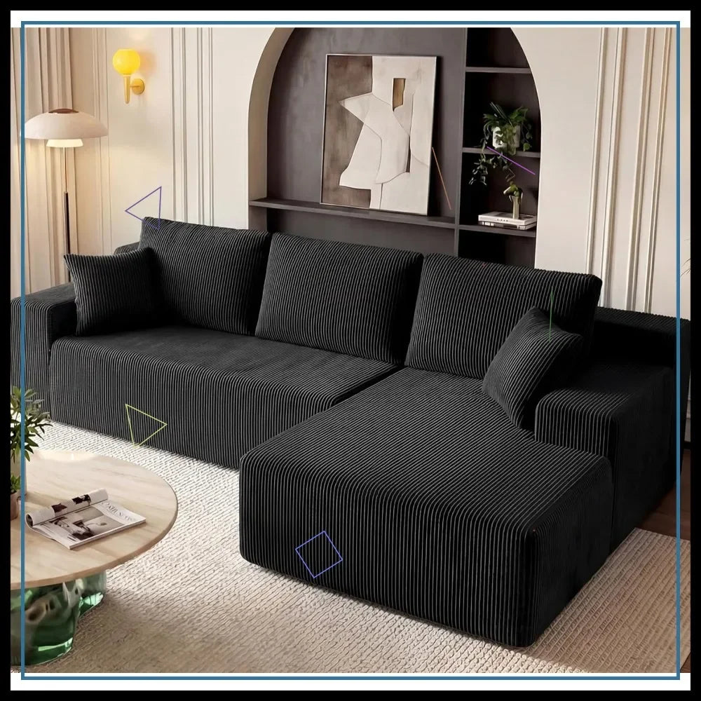 Modular L Shaped Couch for Living Room, Deep Seat Sectional Sofa with Chaise, Memory Foam, No Assembly, Black