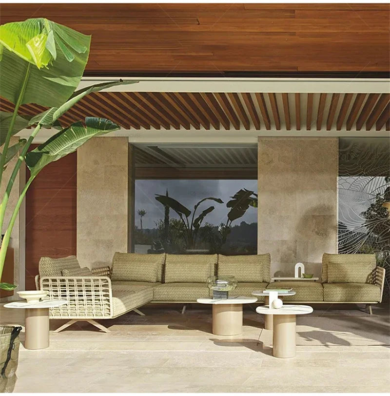 Nordic Designer Outdoor Garden Sofas Villa Leisure Area Lazy Sofa Home Balcony Sofa Chair Combination Luxury Outdoor Furniture L