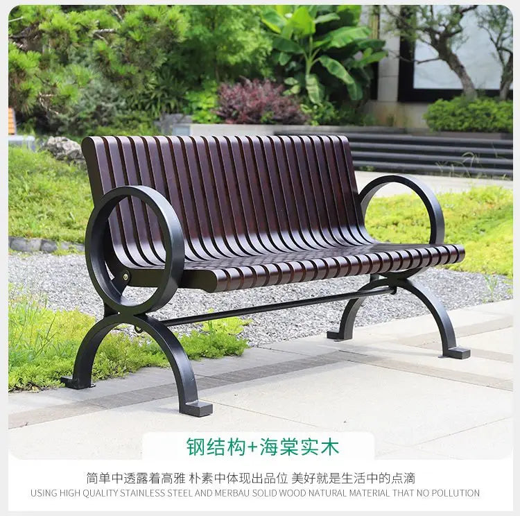 Outdoor solid wood park chair Outdoor community square rest Retro wood waterproof backrest Leisure bench