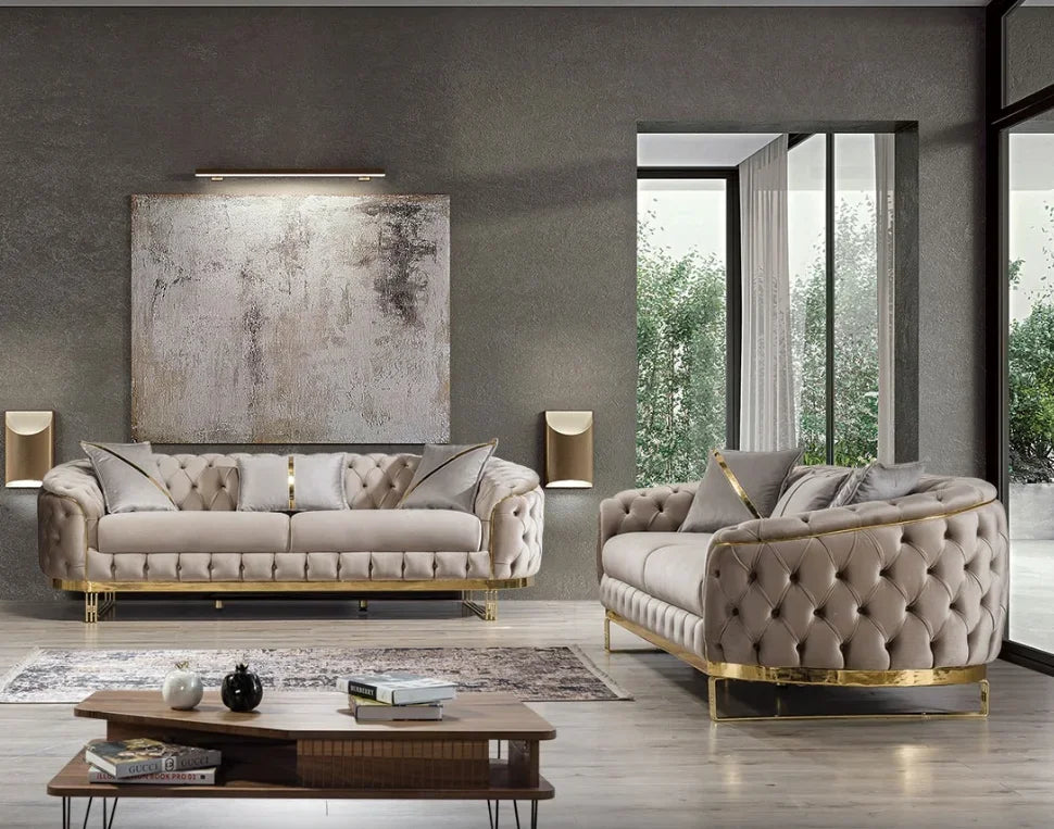 Simple Minimalist Light Luxury Fabric Sofa Set Furniture Velvet 1- 3 Seat Honeycomb Stainless Steel Living Room Sofas For Home