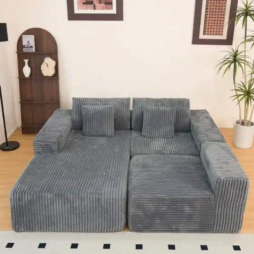 Modern Minimalist Sectional Sofa: L-Shape Cloud Couch with Deep Seats Right Chaise - Black