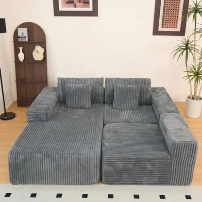 Modern Minimalist Sectional Sofa: L-Shape Cloud Couch with Deep Seats Right Chaise - Black