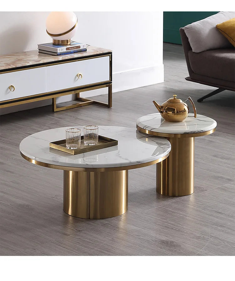 *Modern simple light luxury marble coffee table combination Nordic round small coffee table