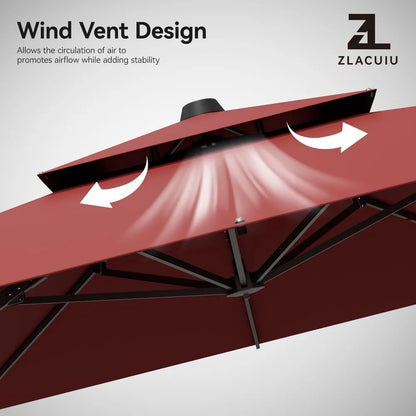 9x12FT Cantilever Patio Umbrella - Heavy Duty Double Layer Offset Design with 360° Rotation, Large Rectangle Sun Shade Umbrella