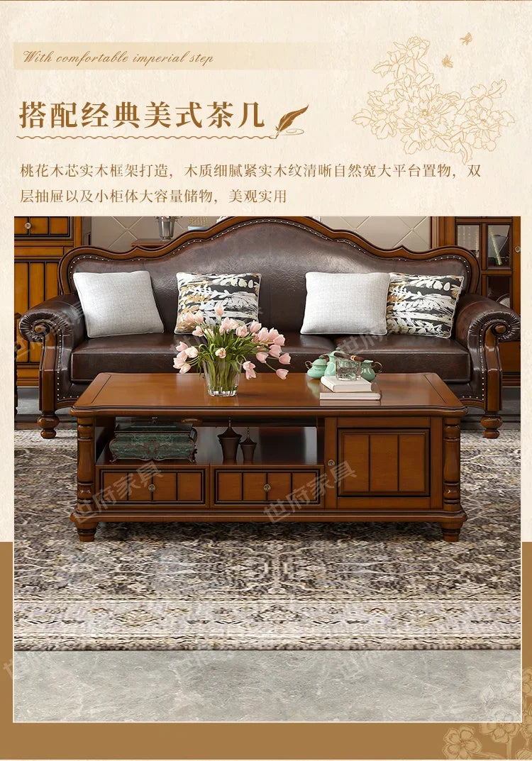 Solid wood leather sofa combination living room simple whole house furniture
