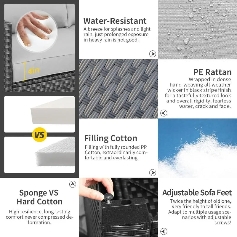 6-Piece Patio Set with 60K BTU Fire Pit, Anti-Slip Cushions (Grey)