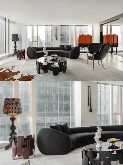 Italian minimalist U-shaped curved three-person living room sofa lamb wool hotel bed and breakfast