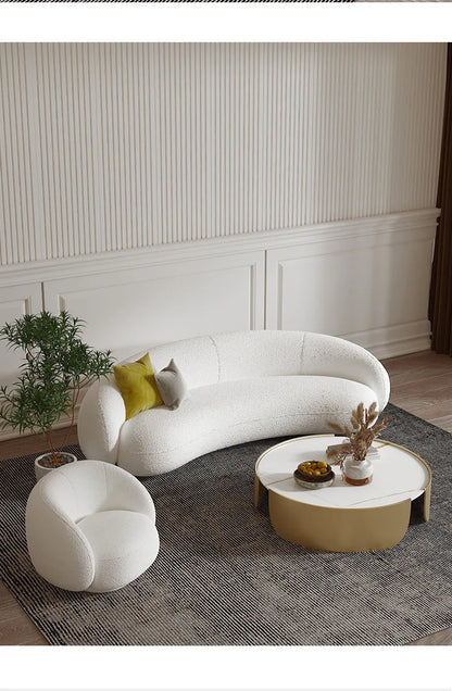 Nordic arc three-person reception sofa, special-shaped office, lambswool wedding dress studio, photo studio, single