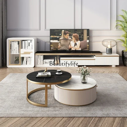 LXLight luxury rock slab coffee table Nordic simple modern round telescopic size coffee table