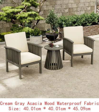 Outdoor Acacia Wood Patio Furniture Set - Modern Club Chair Conversation Set with Side Table for Garden, Patio & Deck (Brown