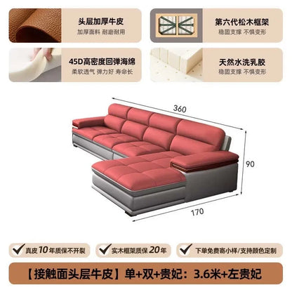 Leather sofa, first layer cowhide, modern simplicity, cream style living room sofa