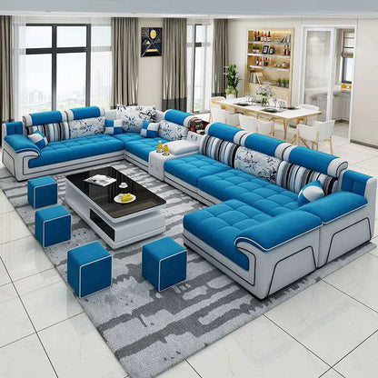 Modern Living Room Lounge 7 Seater U Shaped Sofa Set Furniture L Shape Sectional Couch Luxury Microfiber Fabric Modular Sofa
