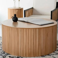 -Wood Fluted Reed Coffee Living Room Round Coffee Tables Of The Room