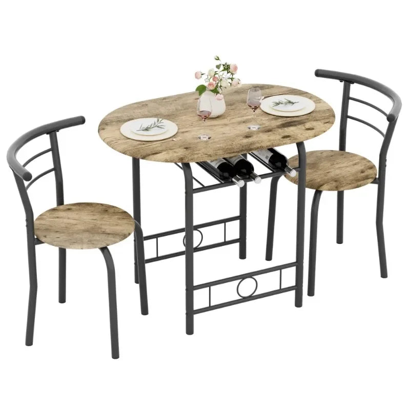 Vineego 3-Piece Small Kitchen Dining Set for 2 Black Wooden Table And Chairs Space Saving Breakfast Set