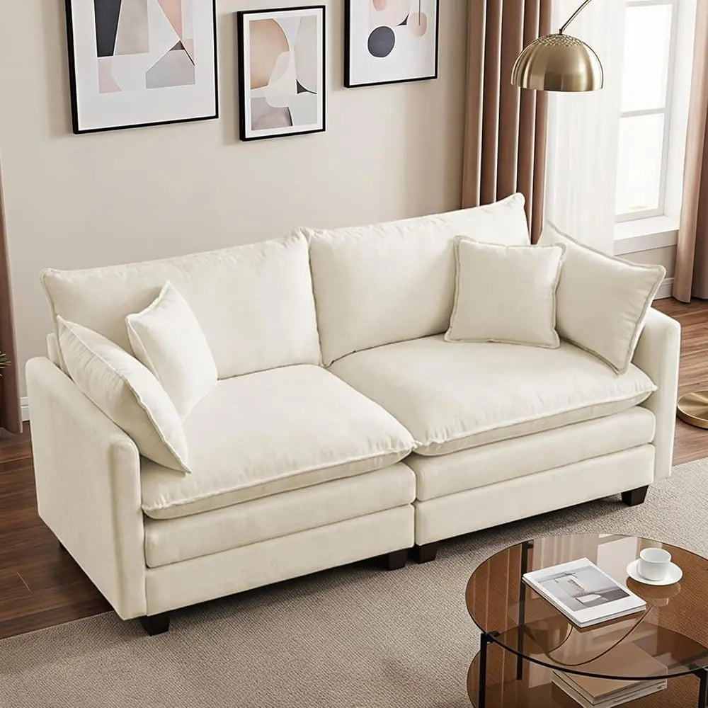 78 Sectional Sofa, Cloud-Soft Loveseat, Deep Seating Chenille Fabric Sofa with Throw Pillows, 2-Seat Couches for Living Room or