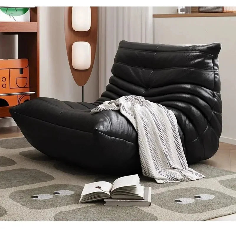 Caterpillar genuine leather lazy sofa modern style single chair suitable for tatami living room and balcony casual reading chair