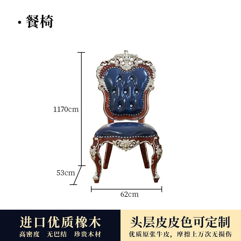 HLZ European Style Dining Table New Luxury High-End Solid Wood Home Marble French Retro Table and Chair Set Villa