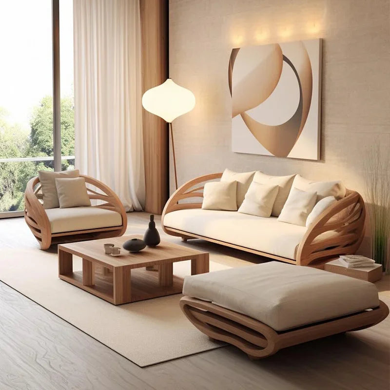 Minimalistic Wooden Sofa Stools Recliners Modern 3 Seater Lazy Living Room Couch Lounge