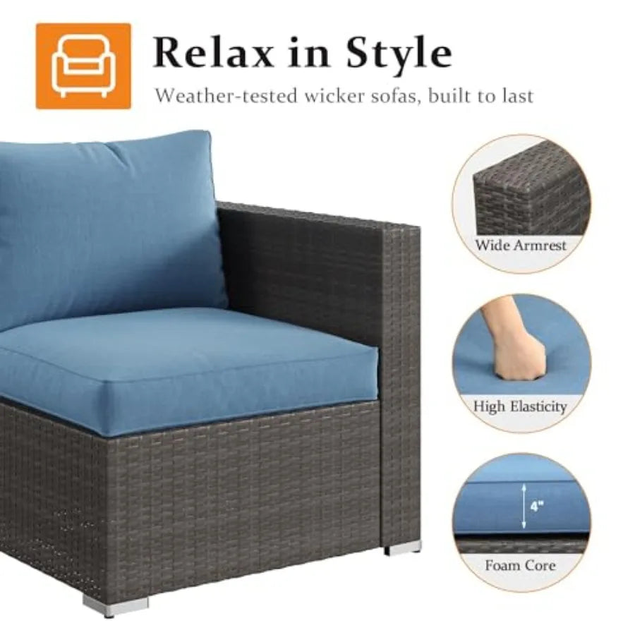 7 Piece Patio Furniture Sets for Outdoor Living Spaces: AllWeather Manual Weaving Wicker Sectional Sofa with Ratt