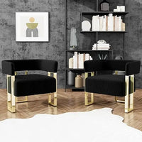 Modern Black and Gold Accent Chair Set of 2, Boucle Bucket Chairs Set of 2, Arm Chairs for Living Room Bedroom (2, Black)