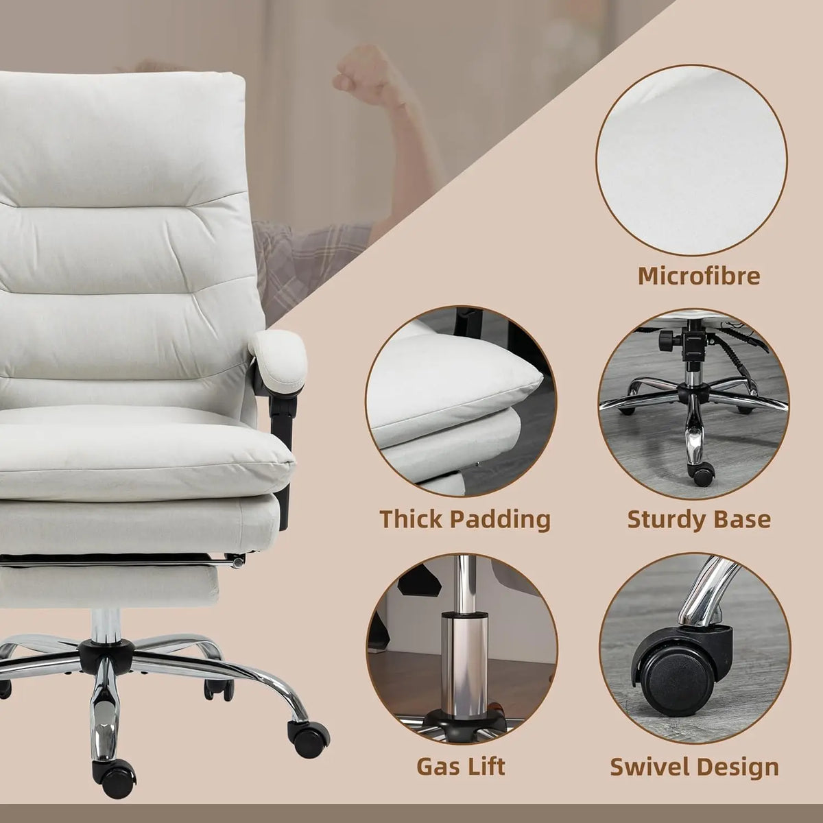 Microfibre Executive Massage Office Chair, Computer Desk Chair, Heated Reclining Chair with Footrest, Customized