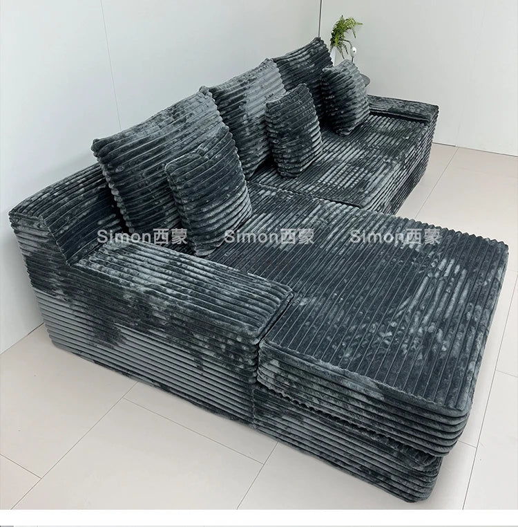 Compression sofa, rabbit plush thick striped extra wide sitting deep Shar Pei dog large plush sofa