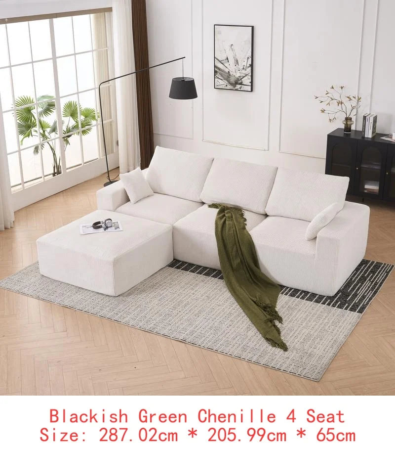 Modular U-Shaped Boneless Sectional Sofa for Living Room - 113" Grey Sleeper Couch with Chaise, No Assembly Required, Corduroy